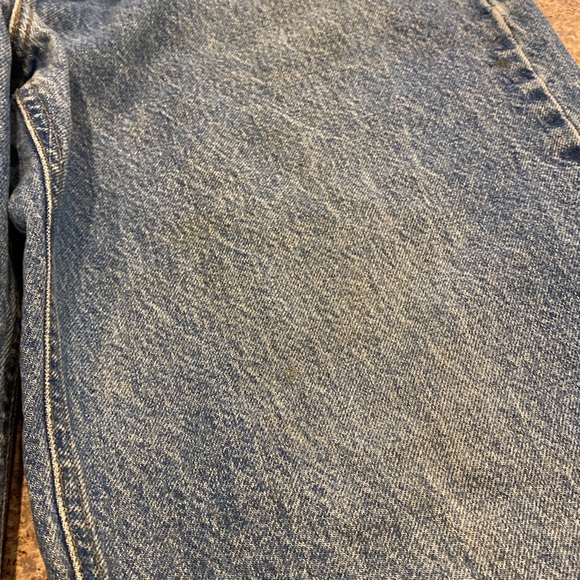 Carhartt Blue Jeans WITH FLAWS Stains and CUT OFF Relaxed Fit Tag Says 38 Waist - Picture 8 of 17